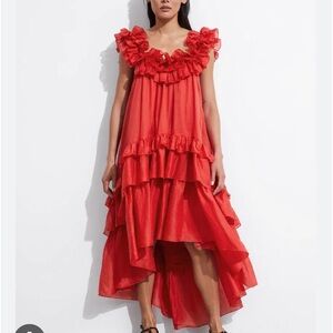 & Other Stories red ruffle high-low hem dress